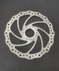 180mm Bicycle Disc Brake Rotor With Flange Adapter For Threaded Hubs Stainless Steel 2mm Thick Silver Finish Front View