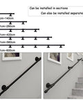 Built Like A Tank Wall Mount Handrail Stair Railing Bracket Complete Black Wrought Iron Kit showing various length options for installation.