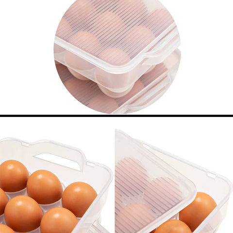 Covered Egg Holder For Fridge That Keeps Up To 18 Eggs Fresh, Heavy Duty Plastic Egg Storage Organizer, Pack Of 4, Transparent Lid