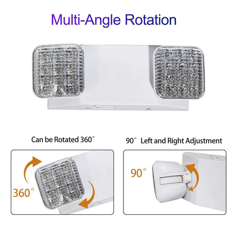 Emergency Lights With Battery Backup 2 Pack, Commercial LED Light Heads, multi-angle rotation, two adjustable heads 120V 277V AC