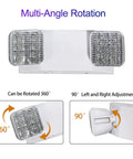 Emergency Lighting Kit With Battery Backup, Commercial Grade LED Emergency Light Fixtures, Dual Adjustable Heads, 120V 277V AC, UL Certified, Durable ABS Housing, 6 Pack showing multi-angle rotation feature