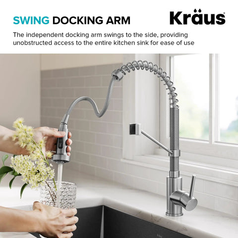 Bolden Commercial Style Pull Down Kitchen Faucet With Two Function Single Handle Chrome Finish High Arc Coil Spout in use