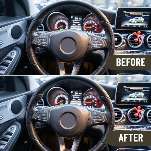 Before and after of Steering Wheel Button Sticker Cover Replacement for Mercedes Benz M Class G Class A B C E Class makeover.