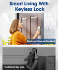 Woman using Keyless Entry Door Lock With Keypad Deadbolt And Handle No Key Needed Smart Lock With Auto Lock 50 User Codes