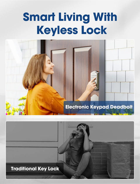 Woman using Keyless Entry Door Lock With Keypad Deadbolt And Handle No Key Needed Smart Lock With Auto Lock 50 User Codes