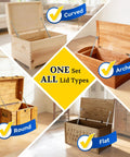 Soft Close Toy Box Hinges 200N Hydraulic for Wooden Chest Two Pack on various lid types including curved and flat in home setting.