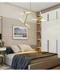 Post-Modern Nordic Pendant Light Herringbone Contemporary Living Room Dining Room Dimmable G9 Bulb Hanging Lamps LED (Colour: DimmableBlacknotdim Size: 10lights) (Dimmableblack notdim) illuminating a modern bedroom.