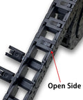 Close-up of 39.3 Inch Open Type Drag Chain Carrier Cable for CNC Router and 3D Printer R18 showing open side with connectors.