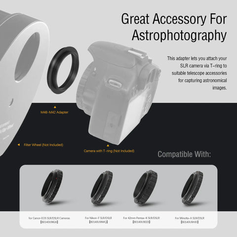 Rock Solid All Metal M48 To M42 Telescope Adapter 0.75 Pitch Aluminum Anodized Converts M48 Female To M42 Male Thread