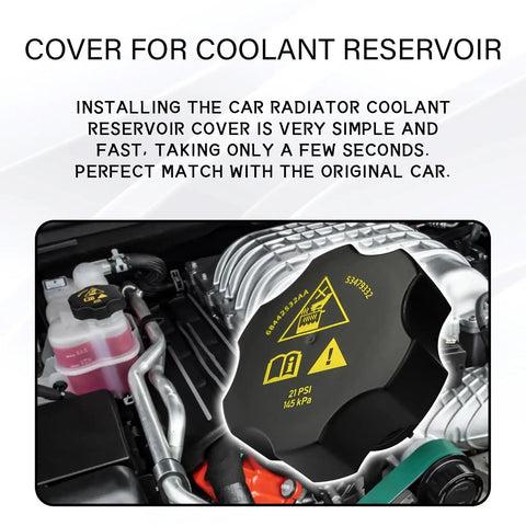 Premium Coolant Reservoir Replacement Cap, No Sweat Bolt On Fix For Radiator Recovery System showing engine compartment with cap