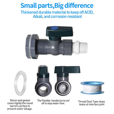 Rain Barrel Spigot Kit For Water Barrels PVC 3/4 Inch Spigot With Bulkhead Fitting Hose Adapter And Thread Seal Tape 2 Pack