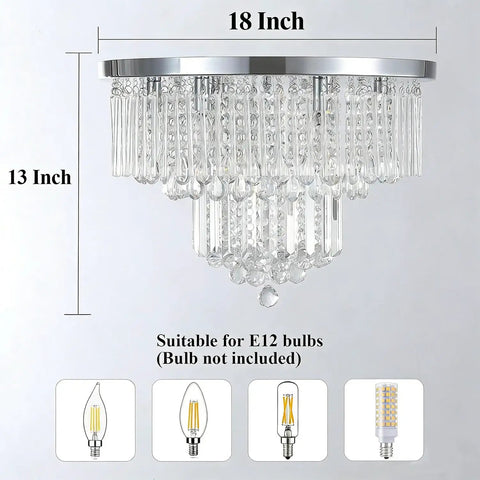 Dope Modern Crystal Chandelier Flush Mount Light With 5 Raindrop Crystals Chrome Silver Ceiling Fixture dimensions shown