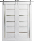 Quadro 4088 Barn Door Set With Nordic White Frosted Glass Dual Sliding Interior Doors Solid MDF Core 84x96 Inch Size