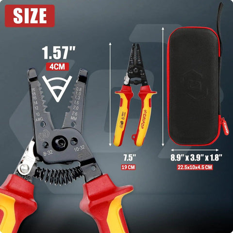 Insulated Wire Stripper And Cutter With Tool Storage Case For 10-20 AWG Solid And 12-22 AWG Stranded Wire, 1000V Rated, Pro Grade