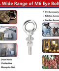 Heavy Duty Stainless Steel Eyebolt Set With Threaded Rings And Nuts For Lifting Indoor Outdoor Use M6 Eyebolts With Washers 304 Grade Steel