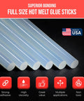 Industrial Grade Hot Melt Glue Sticks For Glue Guns, High Strength, Full Size 7/16 X 10 Inches, Made In USA packaging.