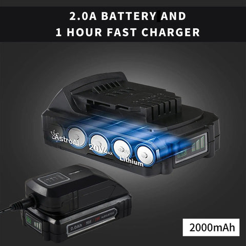 Two 2Ah lithium batteries and charger for Cordless Three Eighth Inch Ratchet Wrench Workhorse For Tough Jobs, 44.25 Foot Pounds Torque, 380 RPM