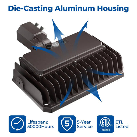 Switchable 100W 150W 200W LED Parking Lot Light With Dusk To Dawn Sensor, 30000 Lumens, die-casting aluminum housing
