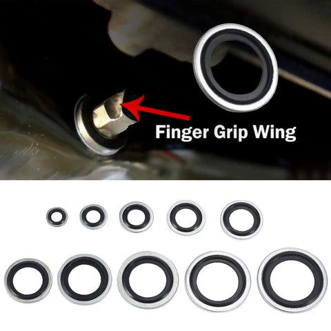 Bonded Seal Set With Self Centering Gasket Assortment For Automotive Use, 156 Piece Metric Seal Kit Pro Grade Covering Ten Sizes