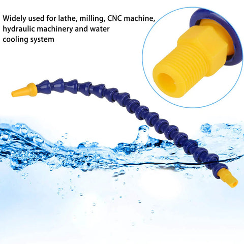 Ultra Flexible Plastic Coolant Pipe Kit For CNC Lathes And Mills 10 Adjustable Hoses For Water Cooling System shown in water flow