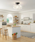 Semi Flush Mount Ceiling Light Fixture In Brushed Nickel With Globe Glass Shade in modern kitchen setting