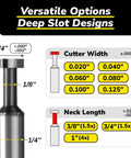 Heavy Duty Keyseat Cutter T Slot End Mill specifications diagram with multiple cutter and neck dimensions highlighted