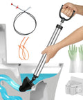 Heavy Duty Toilet Plunger And High Pressure Drain Gun With Pipe Auger Set To Kick Stubborn Clogs Fast and ditch the plumbers for a smooth easy fix on sinks and drains in minutes.