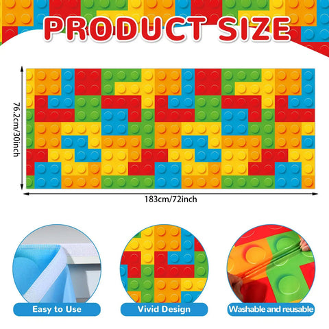 Six Foot Building Block Table Skirt With Bold Primary Bricks For Teacher Desk And Classroom Tables, 183x76cm, vivid design.