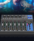 7 Channel Pro DJ Mixer Console With USB For Studio Karaoke And Live Gigs, High Compatibility Audio Mixing Board close-up