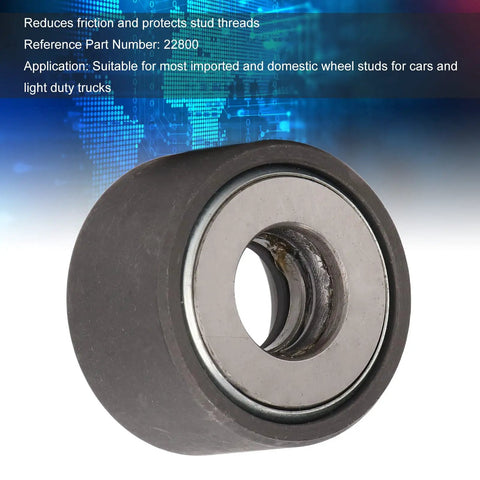 Close-up of Shop Essential Wheel Stud Installer Tool, robust design with metal core, used for aligning tire studs in cars and trucks.