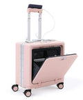 All In One Carry On Mini 19 Inch Smart Hardside Luggage With USB C Charging front open laptop compartment Blush