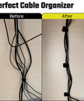 Adjustable Reusable Cable Management Kit 40 Pcs Pro Grade With 3 Inch Straps To Bundle Cables Up To 1 Inch Diameter Before After View