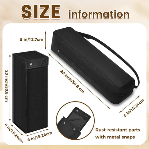 Waterproof Grill Utensil Storage Bags Set Of 2 for BBQ tools, foldable, Oxford cloth, with size dimensions and rust-resistant snaps.