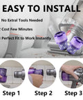 Installation steps for Top-Notch V11 Vacuum Filter Replacements for V11 Animal and Torque Drive, steps 1 to 3 visible
