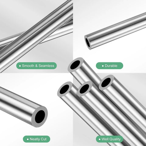 4-pack of 304 stainless steel seamless tubes, 300mm each, showcasing smooth design for multipurpose projects like DIY, gardening, wind chimes.