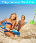 Children playing with 16 Inch Kids Beach Shovel Set 3 Pack With Solid Wood Handles ABS Plastic Digging Spades Rakes And Scoops on beach