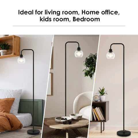 Cool Industrial Glass Globe LED Floor Lamp 63 Inch Tall Black Standing Reading Light For Living Room Home Office Bedroom