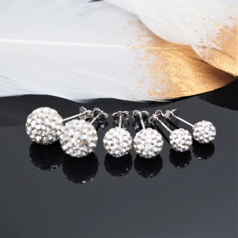 Sterling Silver 925 Pave Crystal CZ Diamond Stud Earrings For Women Sparkling Shamballa Ball Studs 6mm on black display