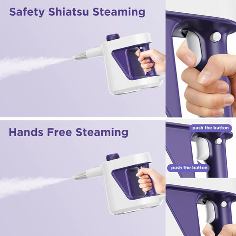 Portable Handheld Steam Cleaner And Detail Steamer For Cars And Tile Floors, showcasing button for hands-free steaming function.