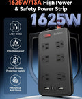 Outdoor Waterproof Power Strip IPX6 With Six Outlets And Four USB Ports 6 Ft Extension Cord Wall Mountable 13A 1625W