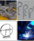 Collage showing 2.5mm Diameter Aluminum Round Rod Set, 6063 Aluminum Solid Rods in DIY crafts, welding, and sculptures.
