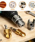Professional PPR Pipe Threading And Reaming Tool Kit Compatible With Electric Drill For 1/2 3/4 And 1 Inch PVC Plumbing Pipe, includes various threading bits.