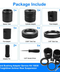 Pin and Bushing Adapter Service Kit 15030 components for heavy duty trucks, including tubes, adapters, and driver tool.