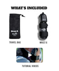 Wrist-X Golf Swing Training Aid With Audible Click Feedback set including travel bag and wrist hinge trainer for both hands