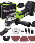 Cordless Oscillating Tool Kit With 20V Battery, Blazing 20,000 OPM, shown with 27-piece accessory kit and carry bag