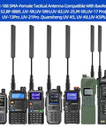 Assortment of radios with Long Range Dual Band Ham Radio Antenna SMA-Female 144 430 MHz Foldable Gooseneck Whip