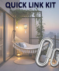 34-Piece Quick Link Kit With 6 Sizes In Carbon Steel Chain Connectors displayed on a balcony with hammock and decor