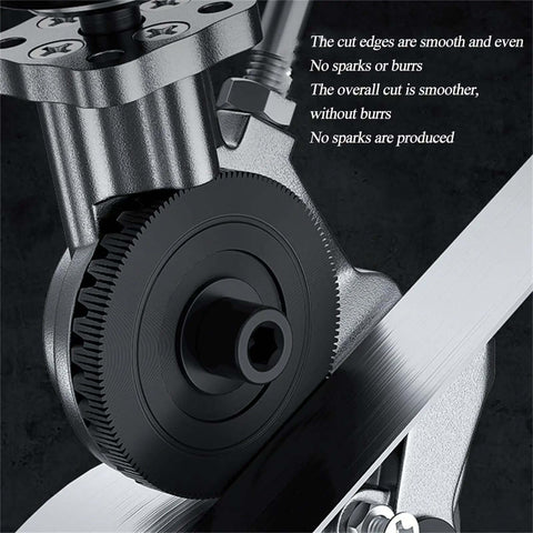 Drill Nibbler Attachment For Sheet Metal Cutting, metal nibbler close-up showing clean burr-free cut up to 0.8mm on sheet metal