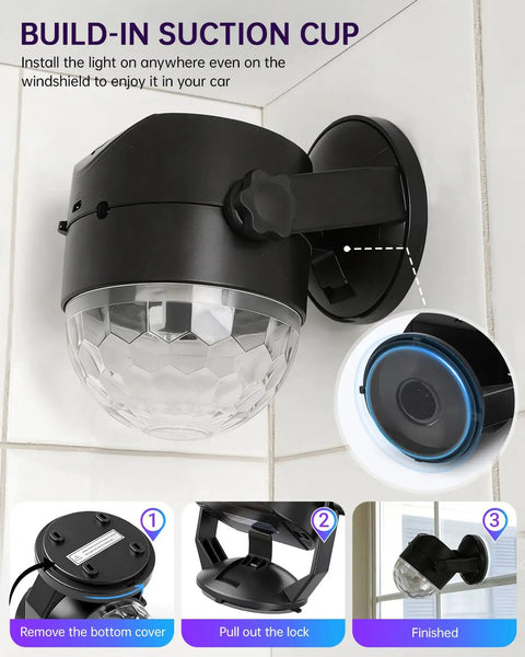 2 Pack Portable Sound Activated Party Lights Indoor DJ Disco Ball Strobe Lights Battery Or USB Powered with suction cup