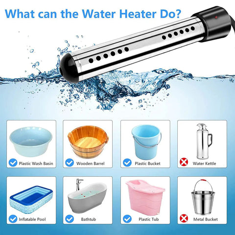 2000W Immersion Water Heater Portable Bucket Heater With LCD Thermometer and Stainless Steel Guard for various containers
